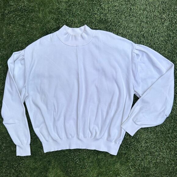 Free People Oversized Bubble Sleeve Mock Neck Soft Cashmere Blend Knit Sweater S - Picture 1 of 12